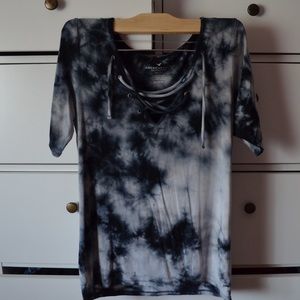 American Eagle Blue Tie Dye Lace Up Top